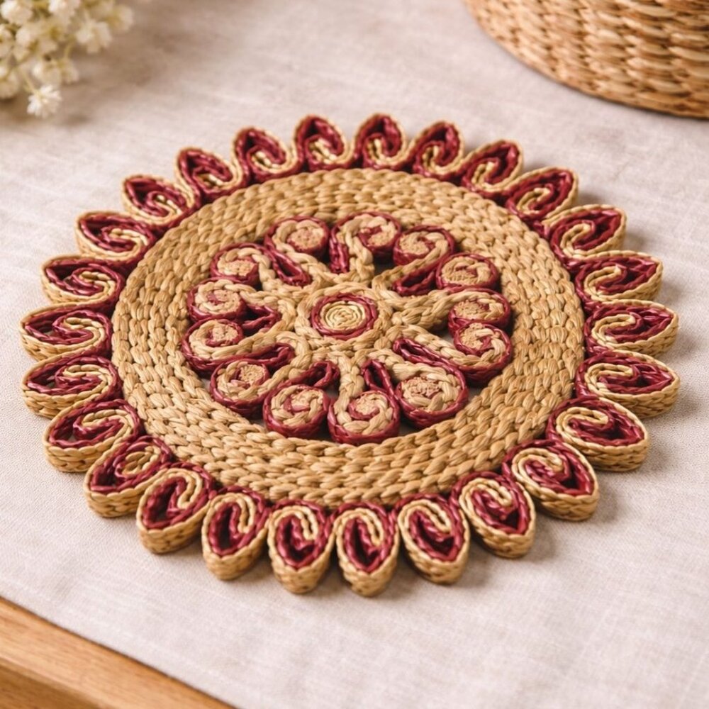 Vintage Handwoven Straw Placemat Natural‎ Fiber Boho Table Setting Decor